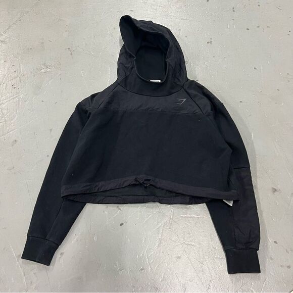 Gymshark Black Cropped Hoodie Jacket Women’s Athletic Gym Sport Size Small - Picture 1 of 4